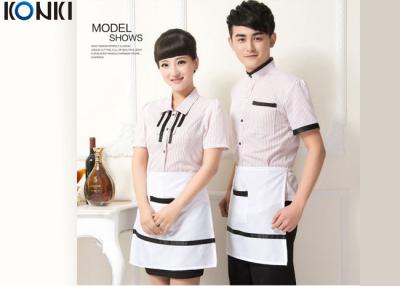 China Uniformes casuales del personal del restaurante, camisa corta de la raya de la manga de la aduana en venta