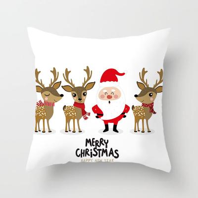 China Wholesale PORTABLE Christmas Velvet White Pillow Case Printed Santa Deer Cushion Cover for Home Car Bed for sale