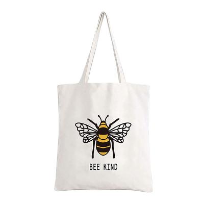 China Recyclable Custom High Quality Cute Bee Printed Canvas Reusable Cotton Beach Shopping Tote Bag for sale