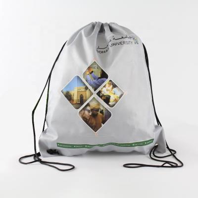 China CMKY waterproof arabic style transfer custom sublimation printed gray polyester drawstring backpack bag for sale