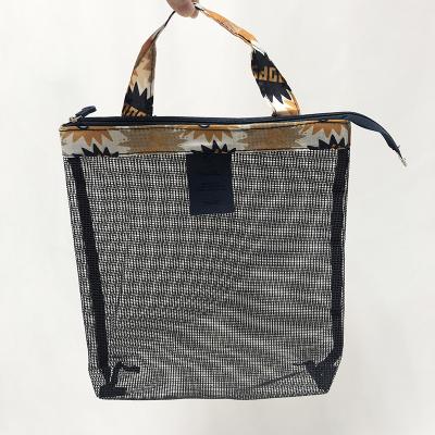 China Disposable Reusable Custom Vertical PVC Pouch Mesh Polyester Fiber PVC Black Shopping Bag for sale