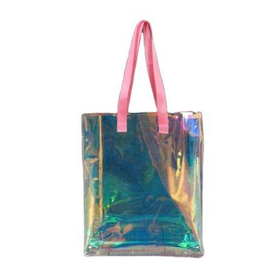 China Wholesale Waterproof Clear PVC Handled Laser Beach Tote Shopping Bag for sale