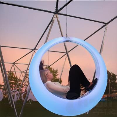 China Modern LED Indoor Outdoor Patio Swing Sets 16 RGB Colorful Round Glowing Colorful Hanging Color Changing Remote Control Outdoor Swing Chair for sale