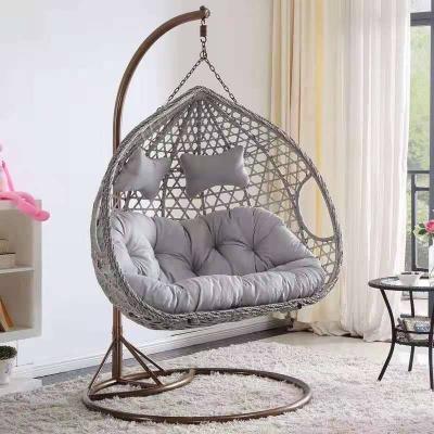 China Modern Wholesale Outdoor Patio Double Rattan Swing Egg Chair Kids Swing With Metal Stand for sale