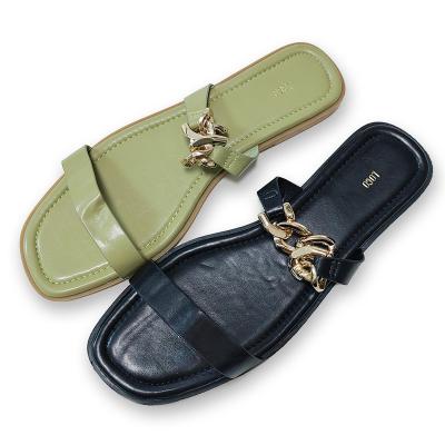 China 2022 new design fashion gold metal chain slippers for women and ladies, women flip flop slippers for sale