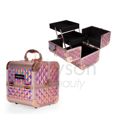 China Fashion Keyson Mini Aluminum Laser Makeup Box Rose Gold Vanity Beauty Case Professional Portable Makeup Case For Women for sale