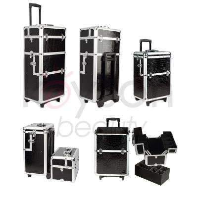 China Fashion Keyson 2 in 1 makeup train case makeup trolley aluminum makeup case beautycase on wheels for sale