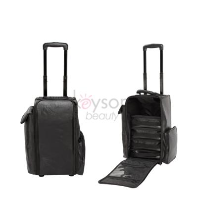 China For Professional Makeup Artist Use Keyson Nylon Rolling Makeup Case Soft Sided With Muiltipe PVC Bags for sale