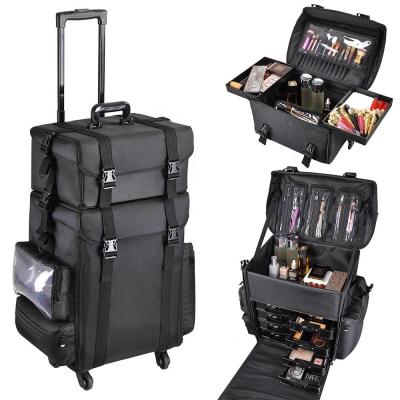 China KEYSON Fashion Makeup Storage Rolling Case 2 In 1makeup Case With Professional Hairdresser Cosmetic Pouch Case With Drawers for sale