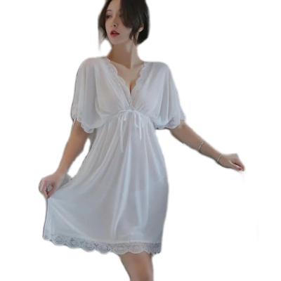 China QUICK DRY Pure Elegant Lace Sleepwear Sleepwear Women's SleepDress Loungewear Pajamas Polyester Pajamas Long Robe Casual Nightgown for sale