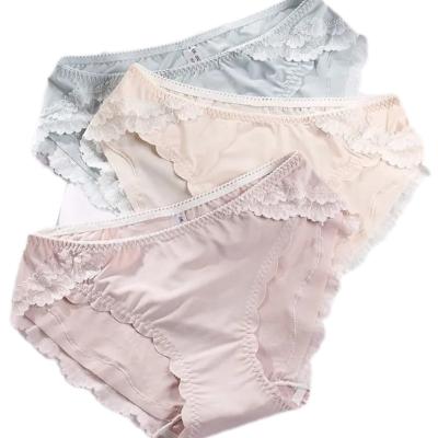 China Antibacterial Women's Sexy Panties Lace Up Briefs Traceless Ice Silk Comfortable Mid Waist Pure Cotton Crotch Underwear Plus Size Lingerie for sale