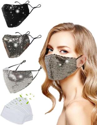 China Breathable Custom Design Reusable Glitter Mask Glitter Party Sequin Face Mask For Women Girls for sale