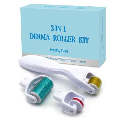 China Anti-puffiness private label derma rollering system 3 in 1 set micro teases derma roller 3 in 1 kit 180 600 1200 for sale