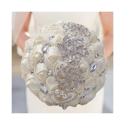 China Romantics hand made silk bridal turnout artificial flowers with luxury rhinestone beads around wedding bouquets for sale