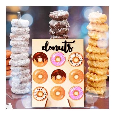 China Environmentally Friendly Party Birthday Wooden Donut Stand Rack DIY Donut Wall Display For Wedding for sale