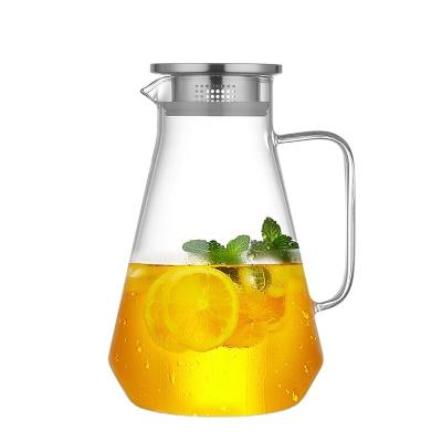 China WITH LID 1.8L Clear High Borosilicate Glass Hot And Cold Water Juice Tea Jug With Lid for sale