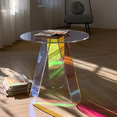 China Modern Nordic Eco-friendly Material Acrylic Side Table Color Wedding Luxury Round Table Acrylic Coffee Table Legs Custom For Living Room Bedroom for sale