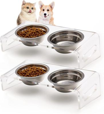 China Transparent Acrylic Pet Bowl Holder Acrylic Air Conductor Eco-friendly Material Dual Suitable For Cat And Dog Pet Supplies for sale