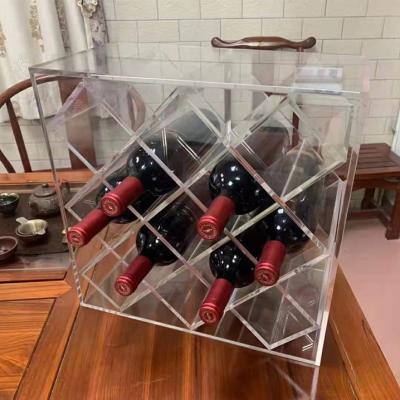 China Custom Transparent Acrylic Shelves Eco-friendly Wine Rack Wine Rack Cabinet Red Wine Display Box Bar Cellar Liquor Storage Shelves for sale