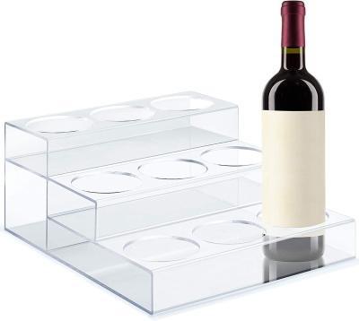 China Eco-friendly Customized Transparent Acrylic Bar Bottle Rack Red Wine Rack Beverage Storage Tray Display Rack for sale