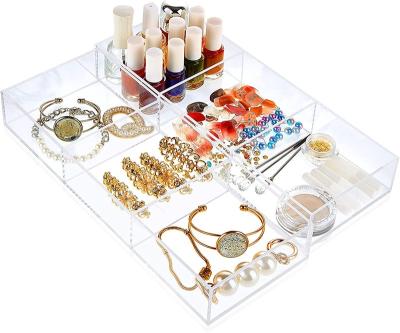 China Custom Clear Acrylic Organizer Stocked Box Drawer Compartment Organizer For Cosmetic Jewelry Other Accessories Storage Plastic Box for sale