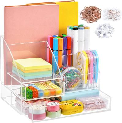 China Office File Rack Eco-friendly Clear Acrylic Desk Organizer Shelf Multi-Layer File Storage Box Folder With Drawer for sale