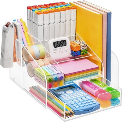 China Transparent Eco-friendly Storage Drawer Office Box With Drawer Storage Tray Acrylic Storage Box Pen Holder Notepad Office Supplies for sale