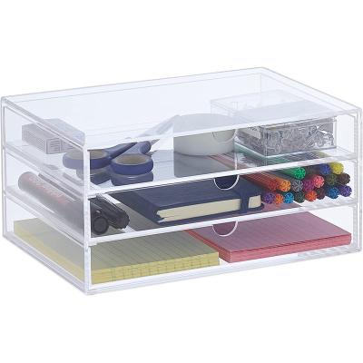 China Multi-Layer Stocked Clear Acrylic Desk Organizer Storage Office Supply The Jewelry Hair Accessories Storage Box Can Be Customized for sale