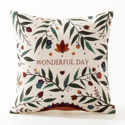 China Modern 18inch Printing Cushion Cover With Leaves For Office Chair/Bedroom/Living Room for sale