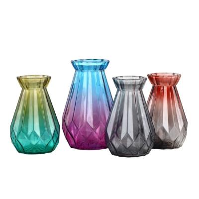 China Modern Lower price household  gradual change colorful flower arrangement glass vase suitable for bookshelves bathrooms for sale