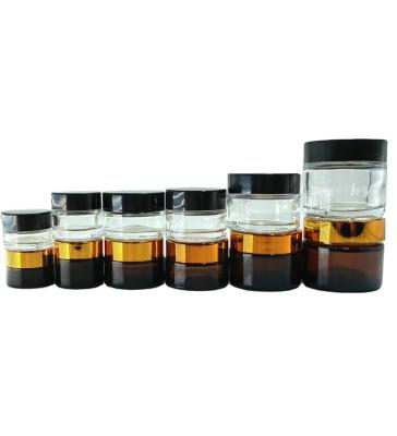 China Cosmetic 2 oz Amber Glass Jars15 Pack 60ml Empty Cosmetic Containers with Inner Liners and Black Lids Refillable Round Cream Jars for Lo for sale