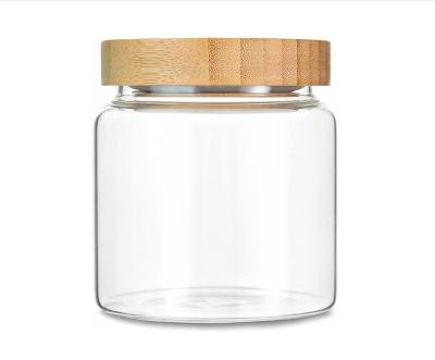 China Cosmetic Clear Cute Glass Storage Canister Holder with Airtight Bamboo Lid Modern Decorative Small Container Jar for Coffee Spice Candy for sale