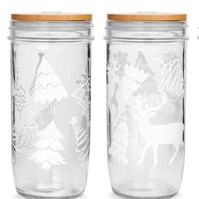 China Freshness Preservation Christmas Mason Jars cups with Lid Christmas Tumbler Drinking Glasses Coffee Cups Cookie Jar Decor Glassware Water for kids for sale