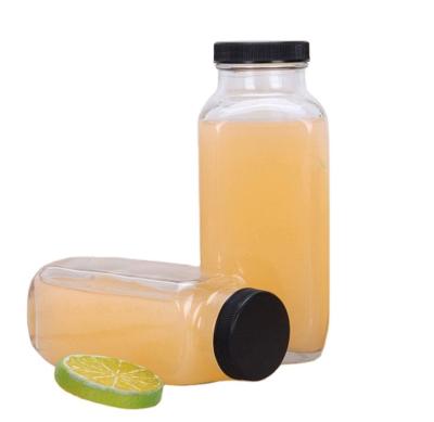 China Cosmetic Vintage Water Bottles Glass Drinking  16oz Square Beverage 500ml With Lids For Tea Glass Bottles for sale