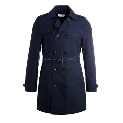 China Anti-wrinkle wear jacket modest dark blue waterproof outdoor trench coats with belt for mens custom for sale