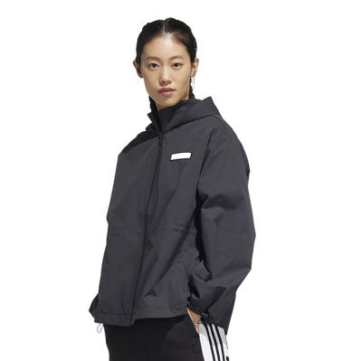 China Lightwight Woven Womens Casual Wear Hooded Running Sports Jacket Black Zipper With Logo for sale