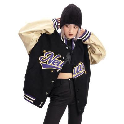 China OEM Waterproof Fashion Black Ladies Embroider Baseball Bomber Jacket Womens Custom Logo for sale