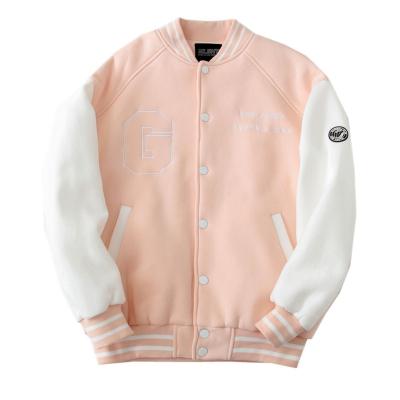 China Custom Color Pink Women's Letterman Bomber Baseball Varsity Jacket Oversized Printed Baseball Waterproof for sale