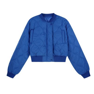 China Waterproof Royal Bule Padded Down Crop Bomber Jacket Women For Winter for sale