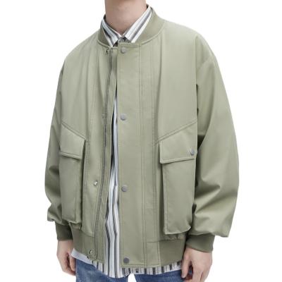 China Spring Breathable Green Light Large Pockets Button Crop Flight Bomber Jacket Man for sale