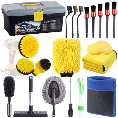 China Universal 23Pcs Car Wash Indoor Outdoor Cleaning Tools Tire Towels Drill Brush Kit Window Scraper Set with Boxcar Wash Equipment for sale