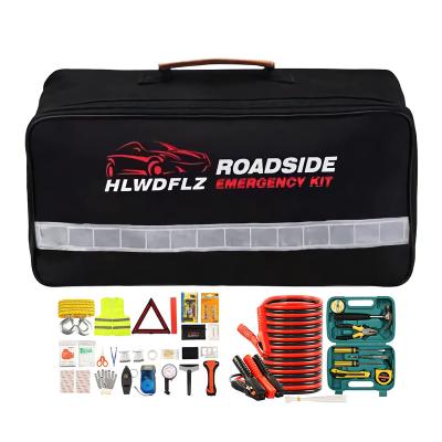 China Universal Safety 13FT Car Roadside Rescue Kit Jumper Cables Blanket Shovel Traveler Triangle with First Aid Kit for Auto Car Emergency for sale