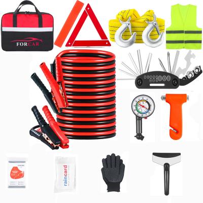 China Wholesale Universal Outdoor Tools Kit Set Bag Car Roadside Emergency Safety With Jumper Starter Tow Rope Emergency Road Kit for sale