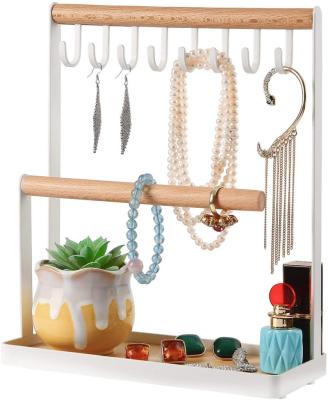 China Universal Wooden Jewelry Tower 3 Tier Jewelry Display Rack Organizer for Storage Necklaces Bracelets Rings Keys Watch for sale