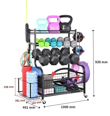 China Dumbbell Rack Gym Storage Kettlebells Yoga Mat Viable Weight Rack and Balls Home All in One Workout Storage with Wheels and Hooks for sale