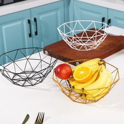 China Modern Home Viable Kitchen Fruit Bowl Metal Locker Around Iron Storage Food Organizer Holder Metal Wire Fruit Basket for sale