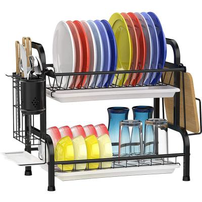 China Durable Rust Proof Over Sink Dish Drying Rack 2 Tier Custom Metal Kitchen Dish Rack Double Layer Dish Rack for sale