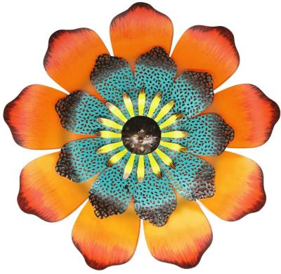 China 16 Inch Tall Metal Flower Wall Hanging Decor Metal Wall Art Orange Minimalist Orange Outdoor Garden Decor for sale