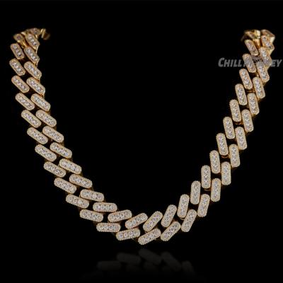 China Hiphop Miami Diamond Prong 18K Gold Stack Laying 7mm Iced Out Cuban Link Choker Chain Necklace for sale