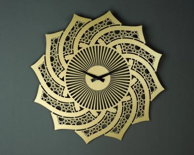 China Unique Antique Geometric Stainless Steel Islamic Home Decor Style Arabic Wall Clock for sale